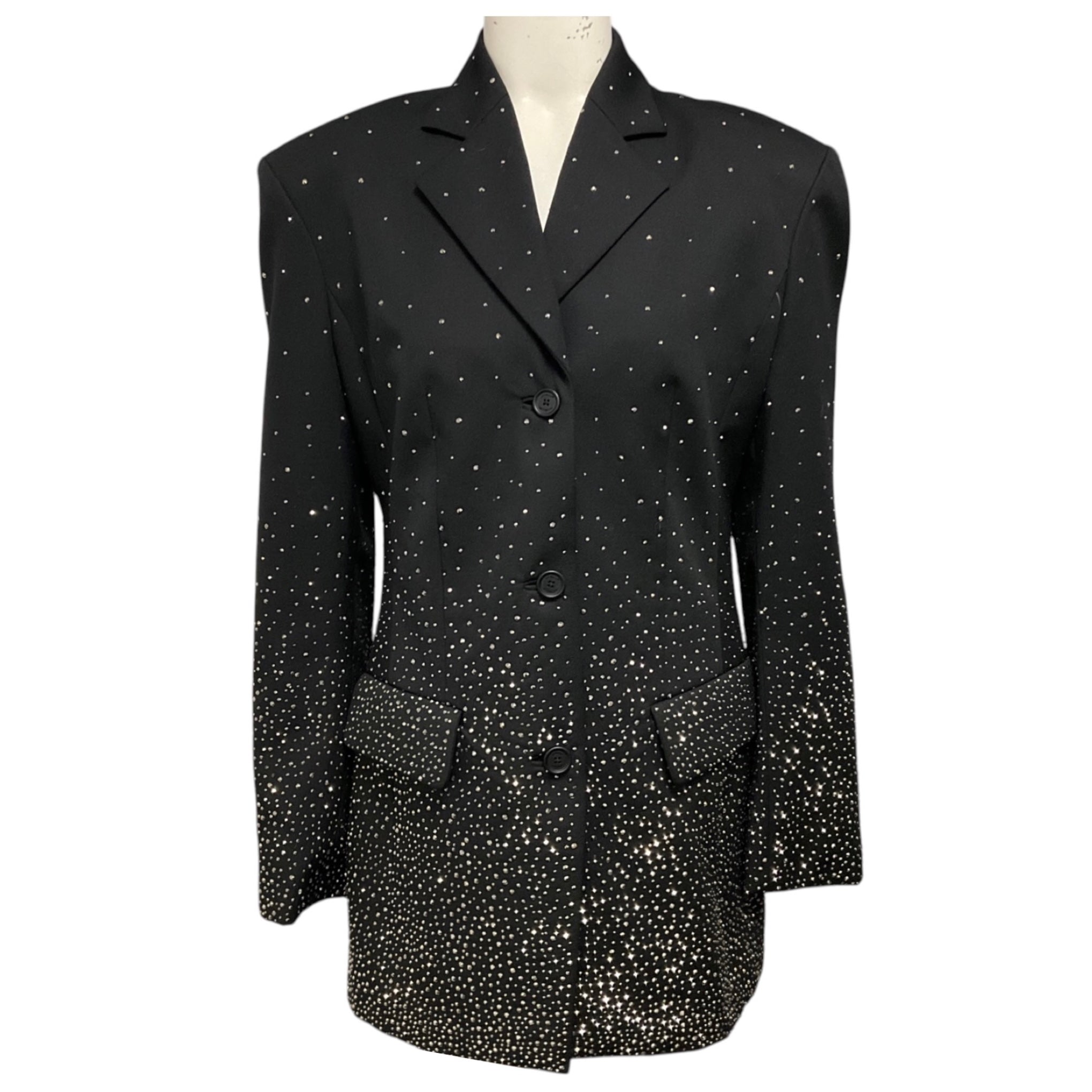 Off-White Black Single Breasted Crystal Embellished Wool Blazer