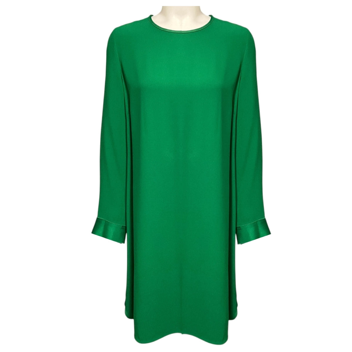 St. John Emerald Green Long Sleeved Crepe Dress with Satin Cuffs