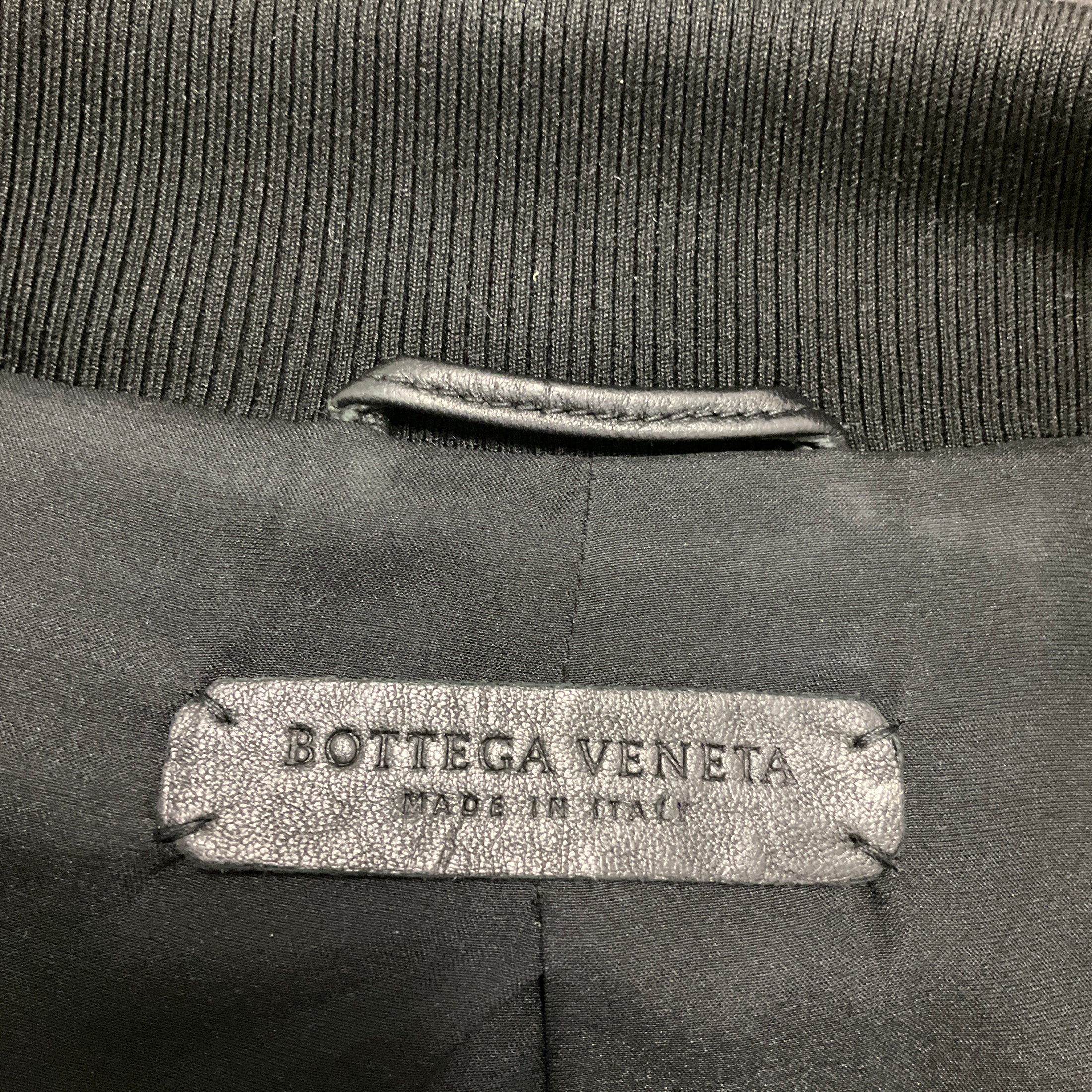 Bottega Veneta Black Embossed Leather Zip Front Bomber Jacket