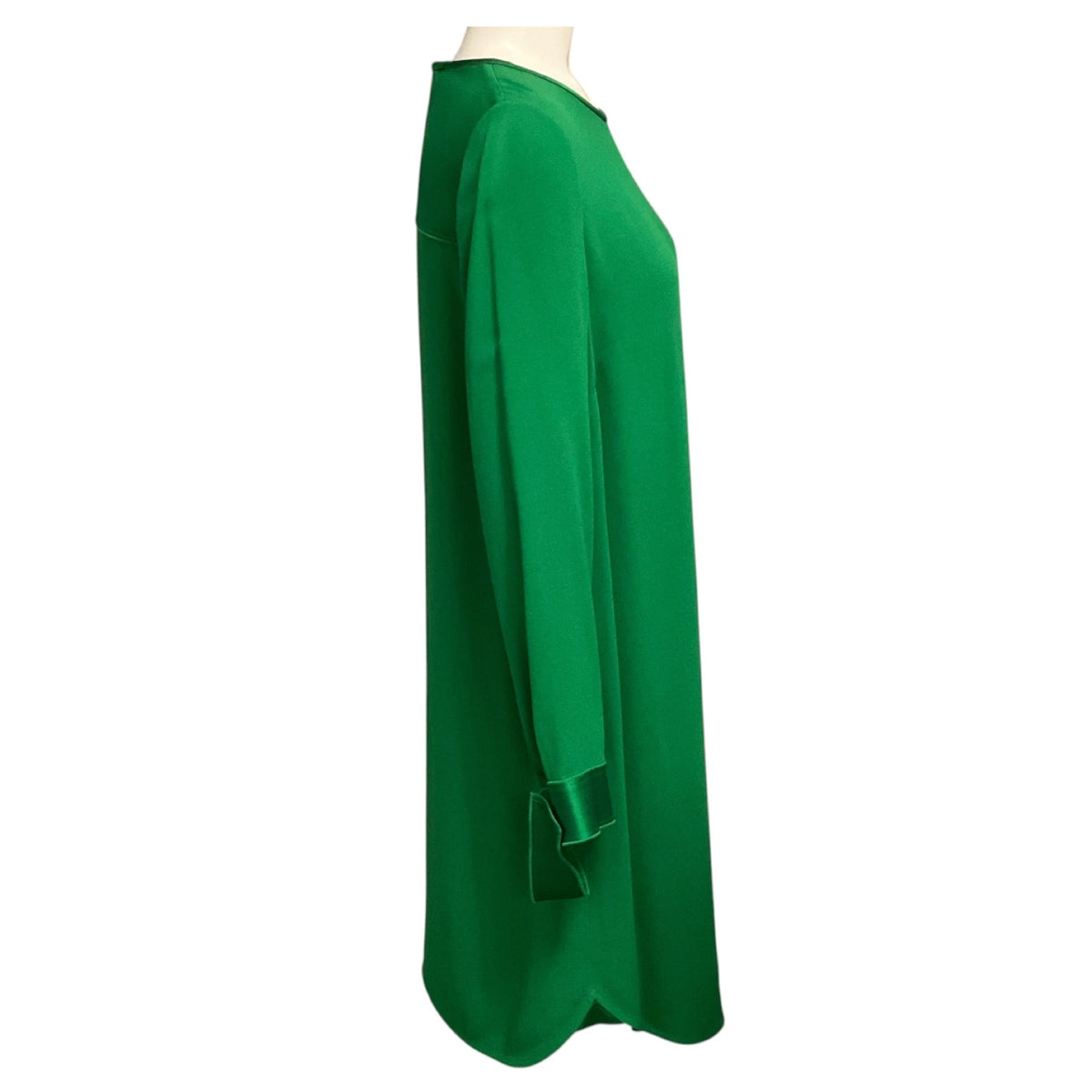 St. John Emerald Green Long Sleeved Crepe Dress with Satin Cuffs
