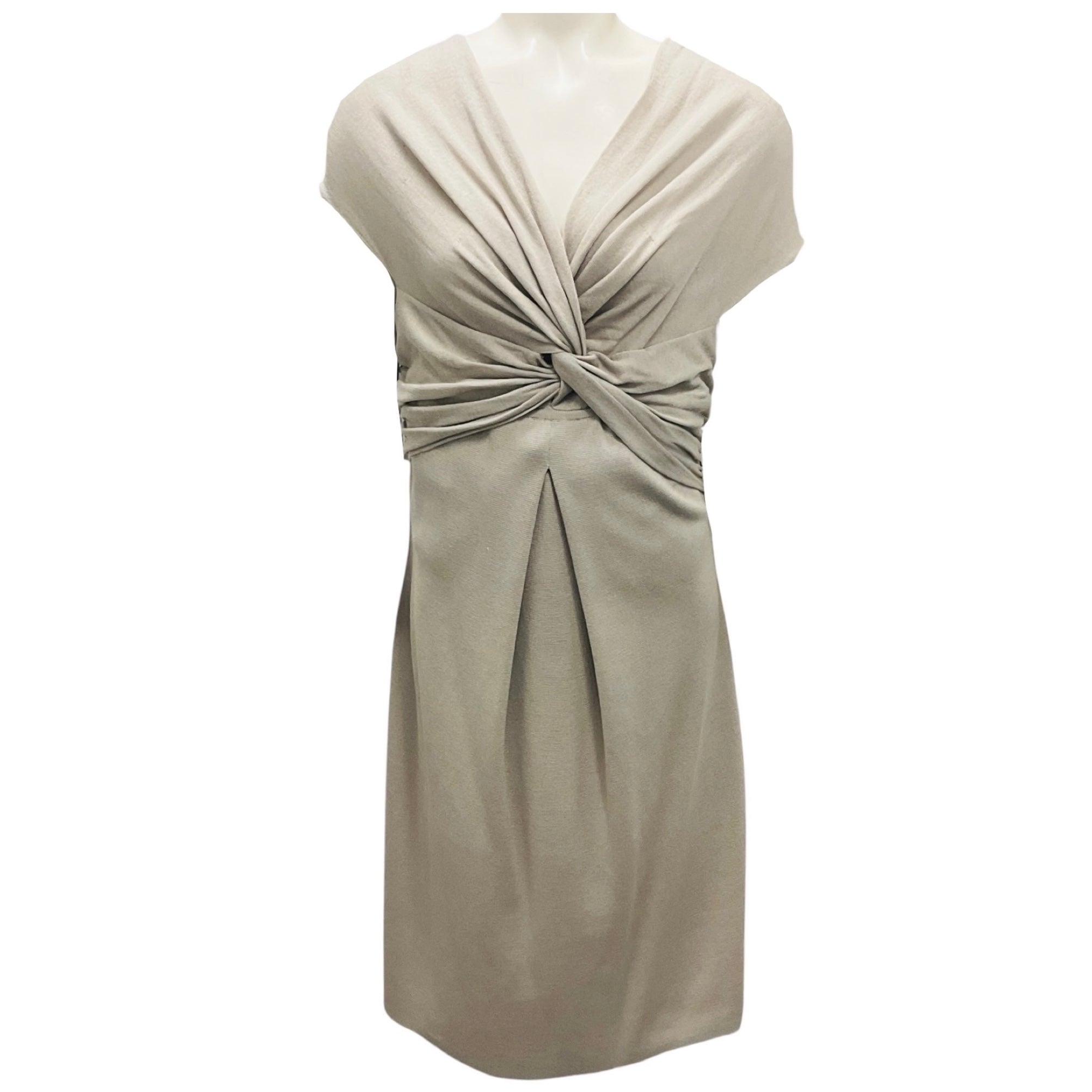 Giambattista Valli Taupe Short Sleeved Cotton and Silk Knit Dress