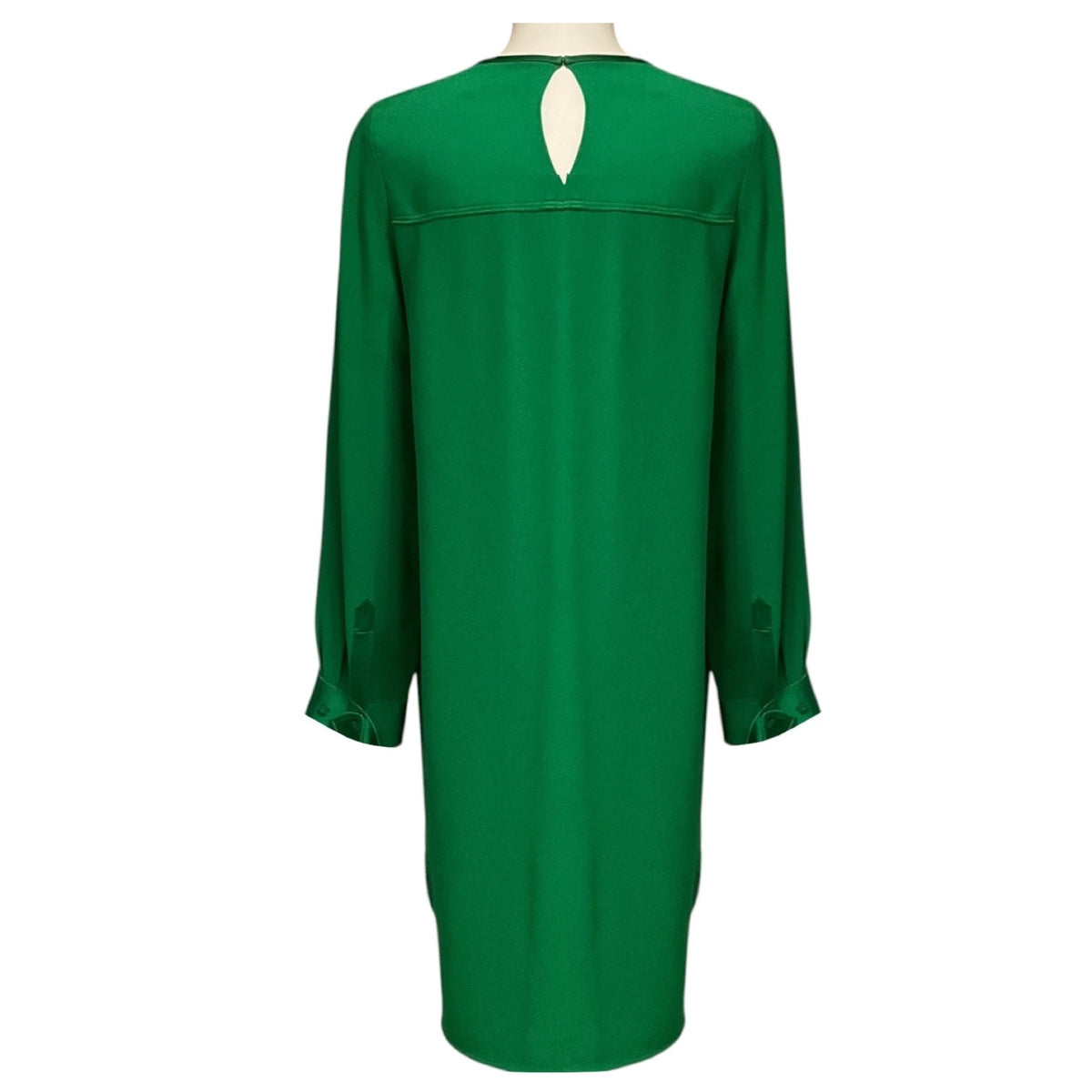 St. John Emerald Green Long Sleeved Crepe Dress with Satin Cuffs