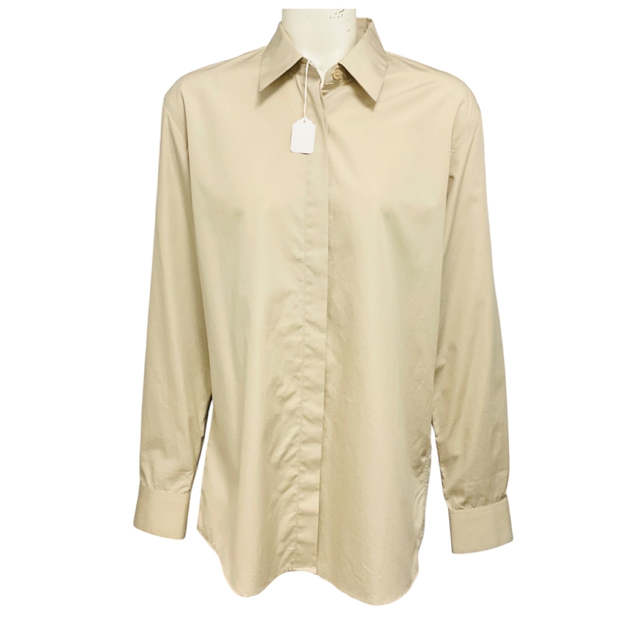 Dries van Noten Beige Long Sleeved Button Down Cotton Shirt