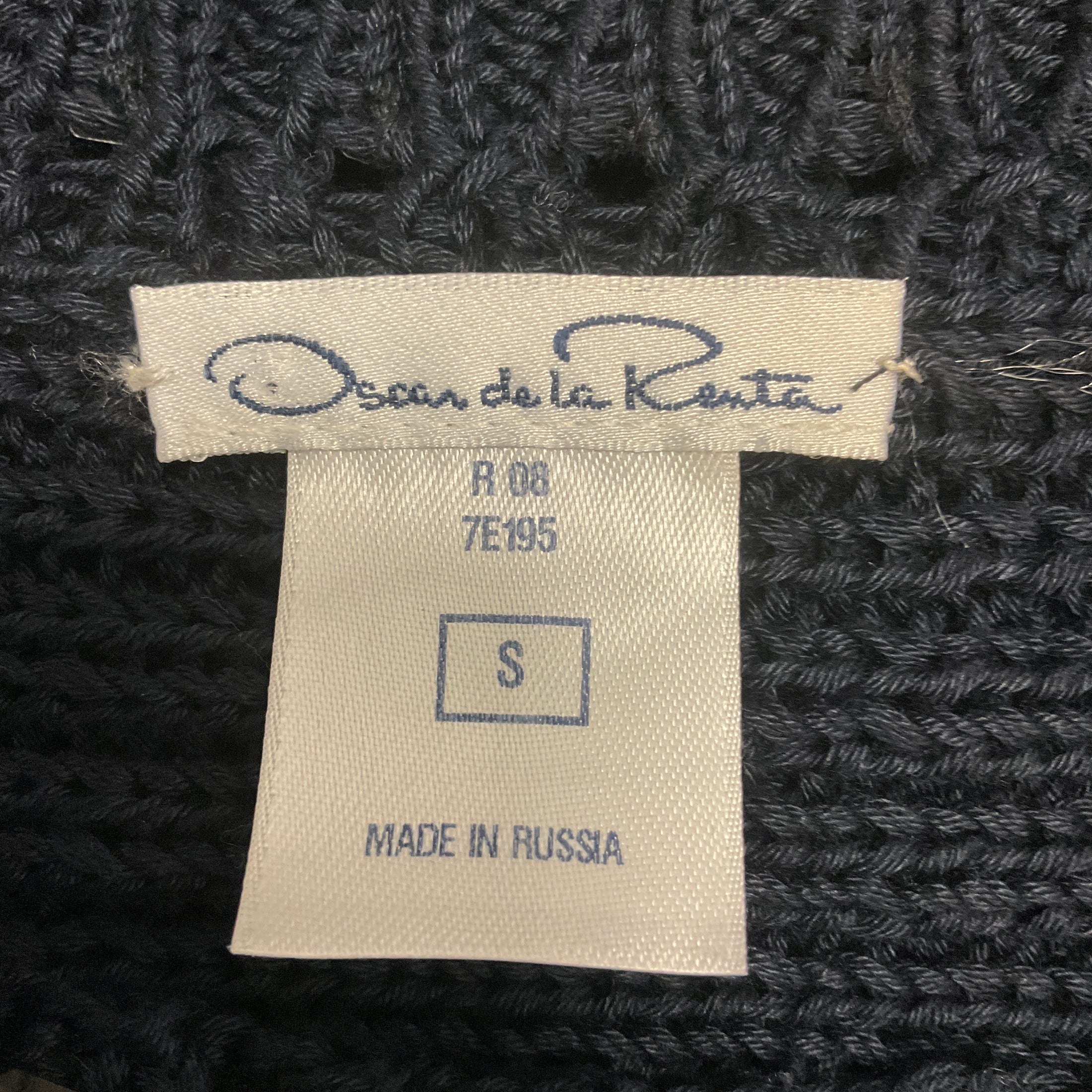 Oscar de la Renta Navy Blue / Black Sequin Embellished Short Sleeved Cotton Knit Sweater