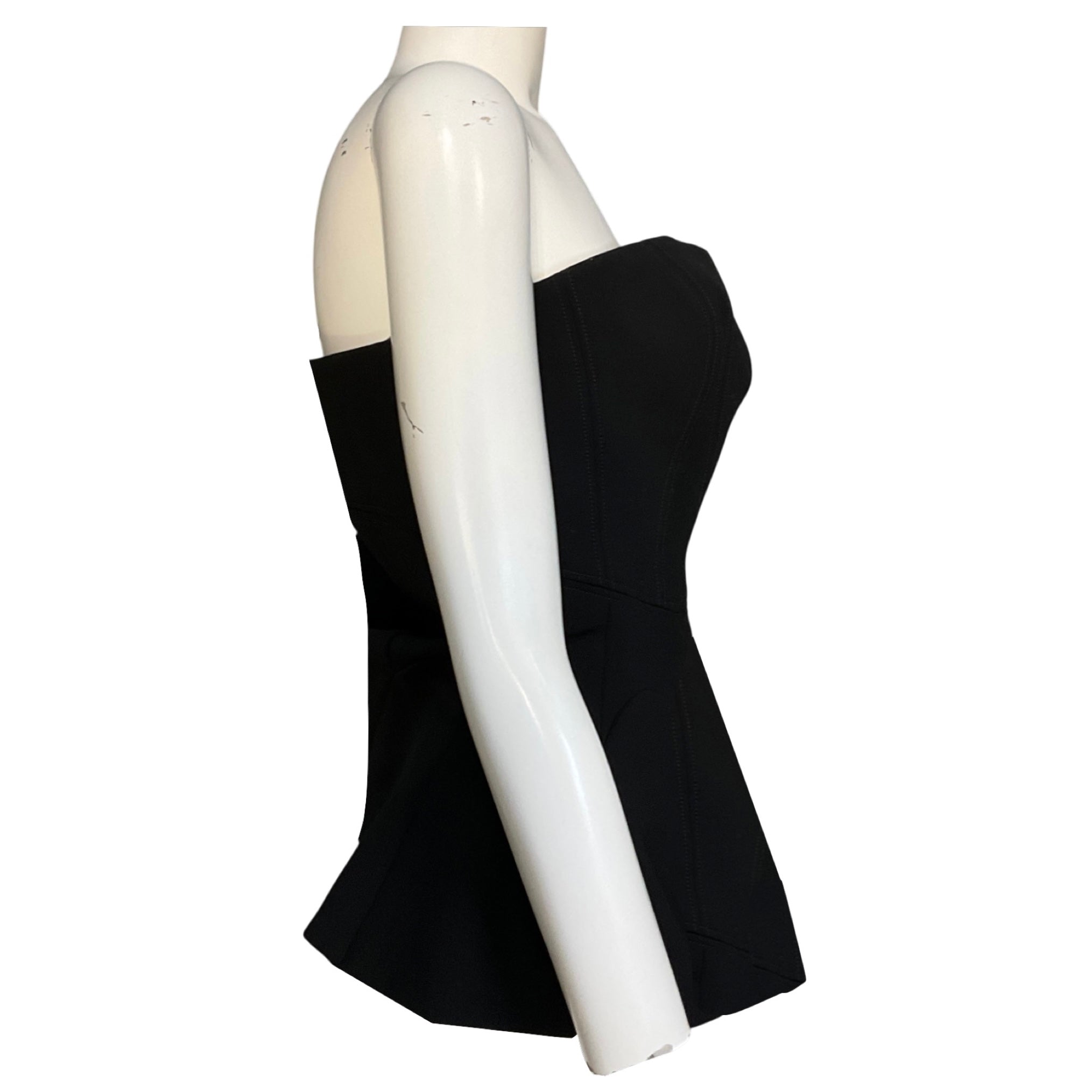 Oscar de la Renta Black Fall Strapless Wool Bustier Top