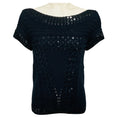 Load image into Gallery viewer, Oscar de la Renta Navy Blue / Black Sequin Embellished Short Sleeved Cotton Knit Sweater
