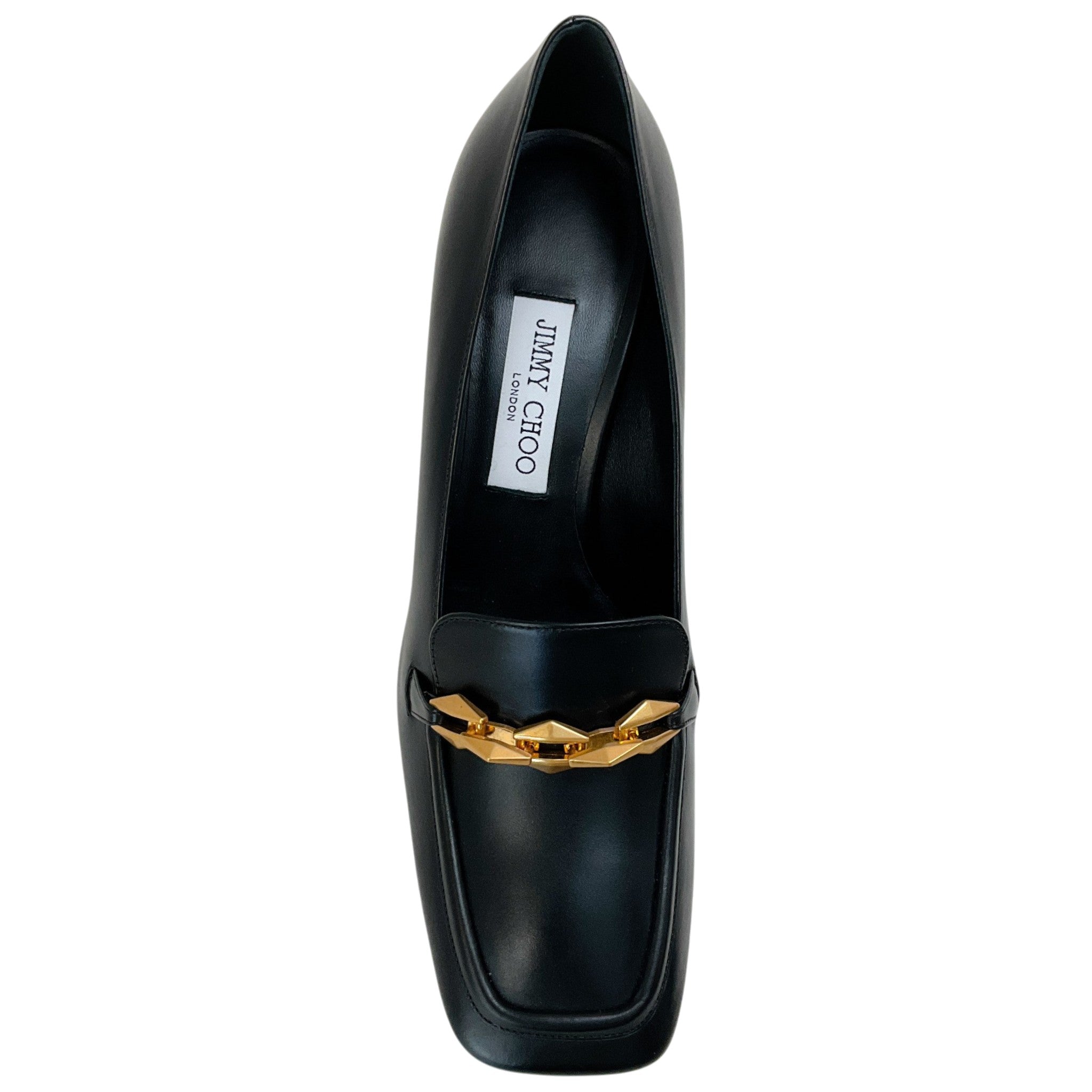 Jimmy Choo Black Leather Diamond Tilda Loafer Pumps