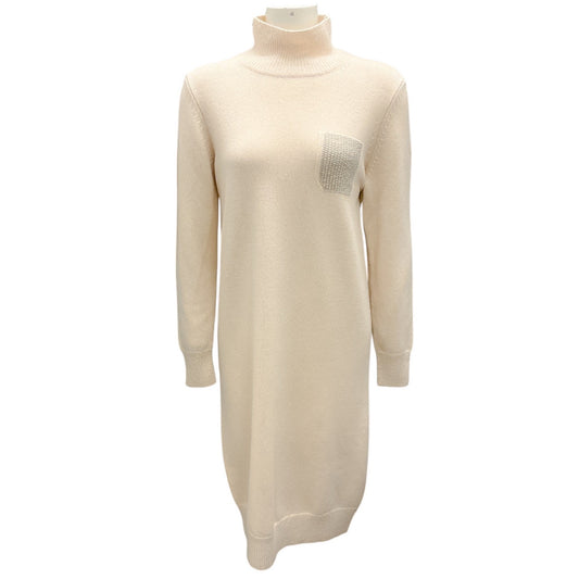 Peserico Ivory Monili Beaded Wool Knit Dress