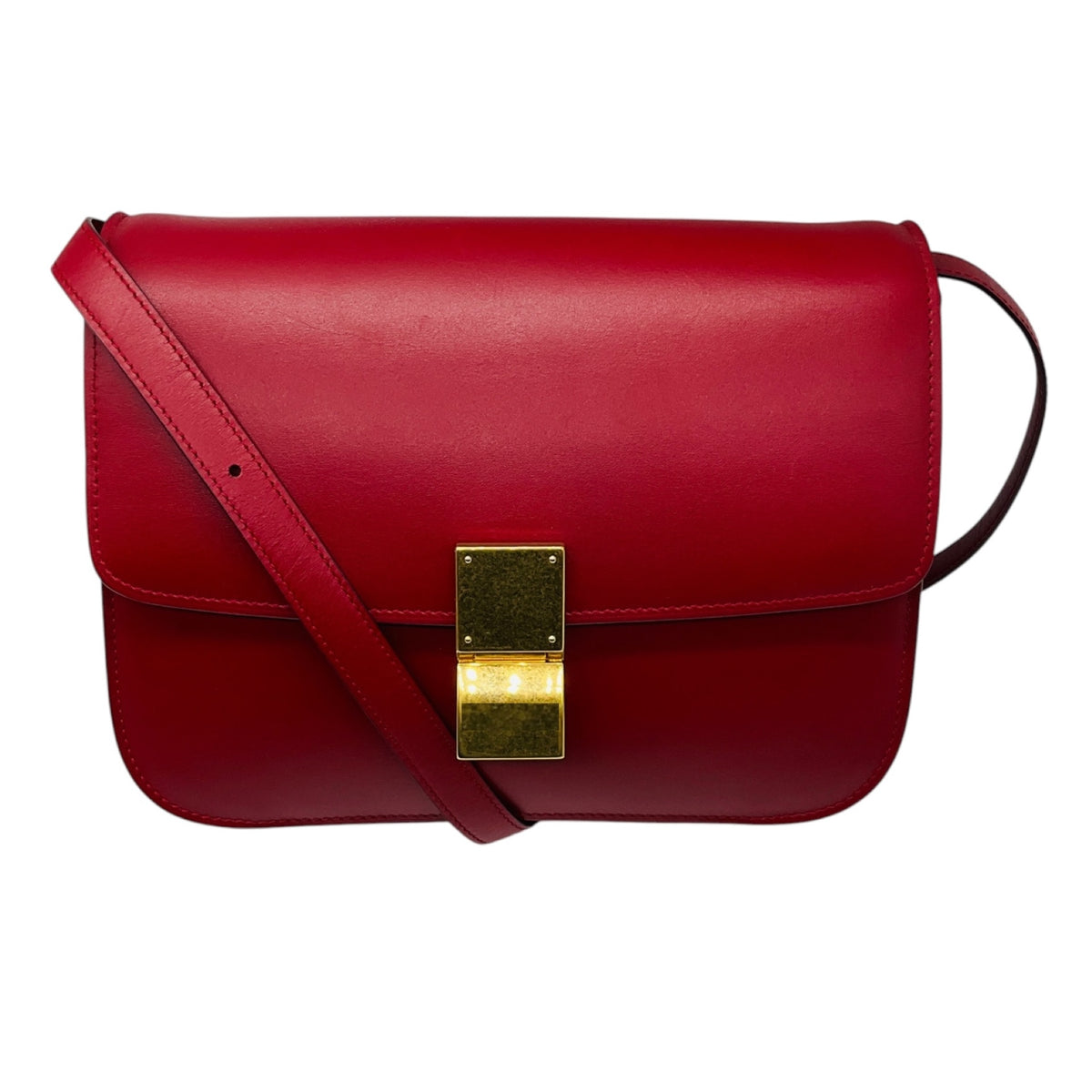 Celine Red Classic Box Calfskin Leather Shoulder Bag