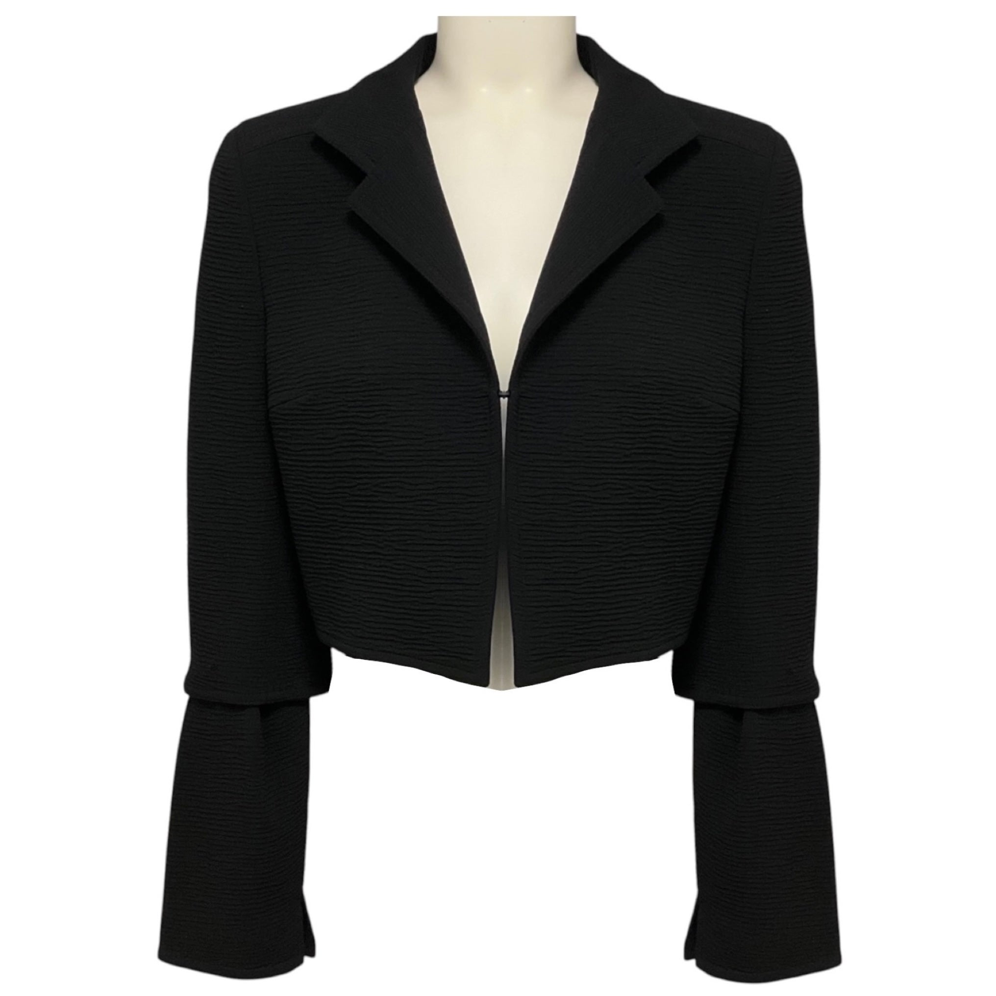 Akris Black Textured Wool Stretch Crop Octopus Jacket