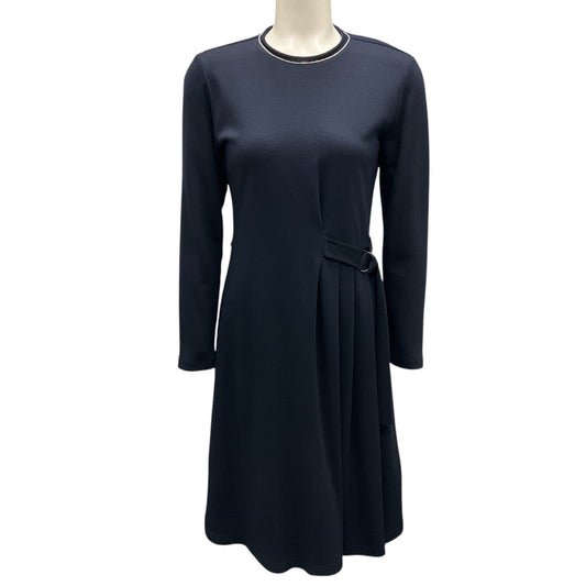 Peserico Navy Blue Monili Bead Embellished Belted Dress