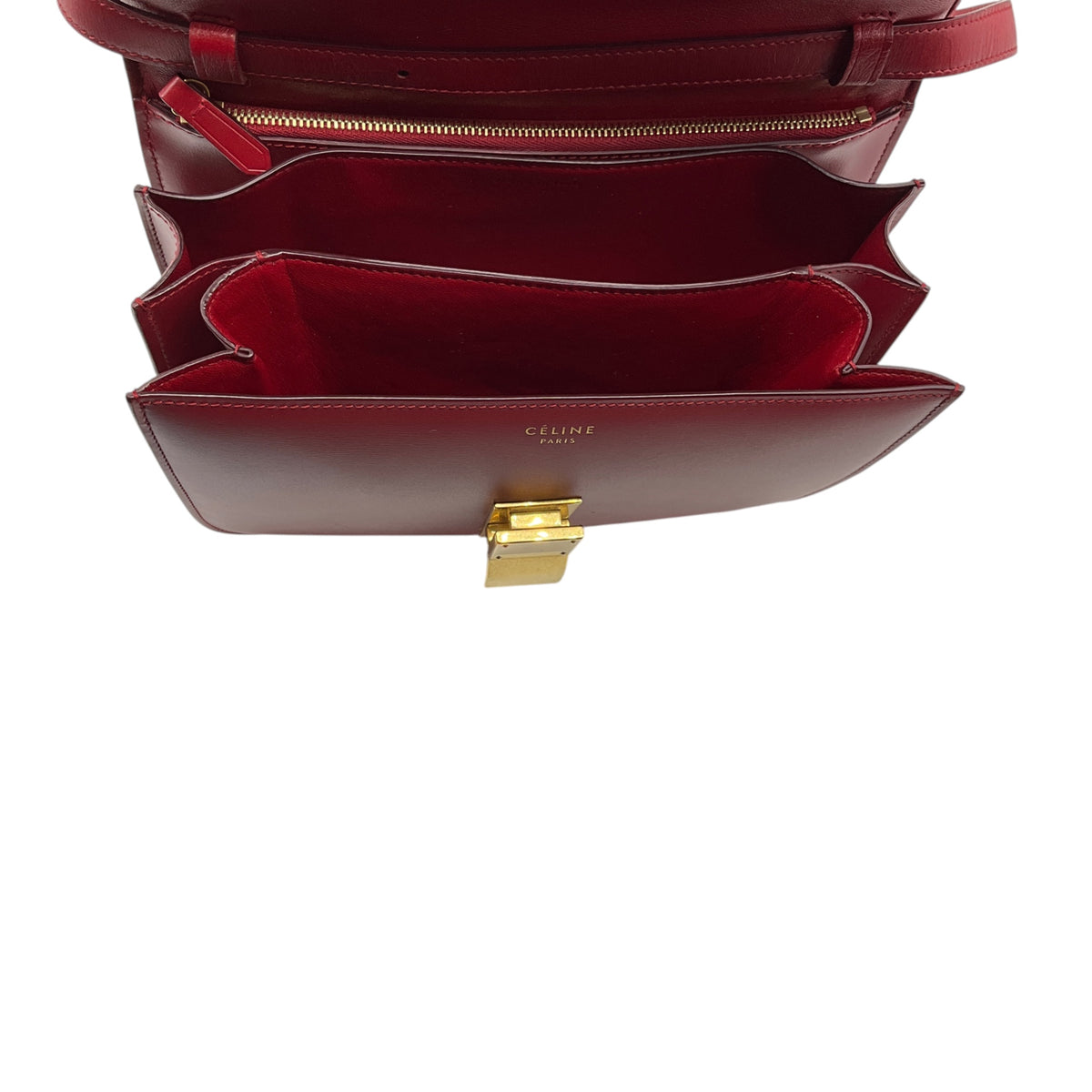 Celine Red Classic Box Calfskin Leather Shoulder Bag