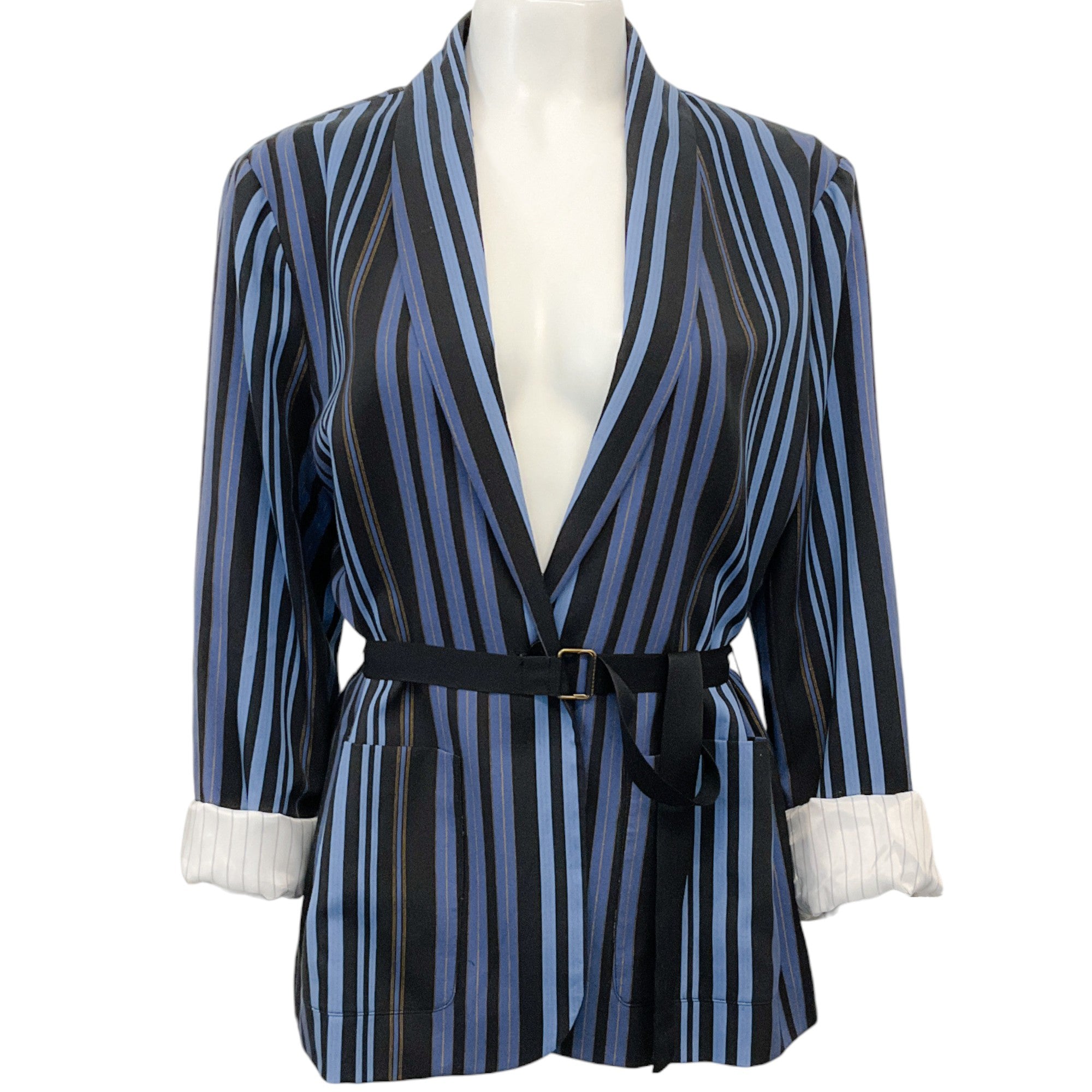 Raquel Allegra Sea Blue Striped Jai Jacket
