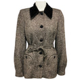 Load image into Gallery viewer, Blaze Milano Brown Sarissa Belted Velvet Trimmed Tweed Paint Jacket
