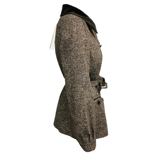 Blaze Milano Brown Sarissa Belted Velvet Trimmed Tweed Paint Jacket