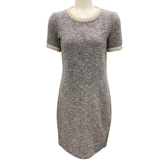 Amina Rubinacci Beige / Navy Blue Sequined Short Sleeved Wool Knit Dress