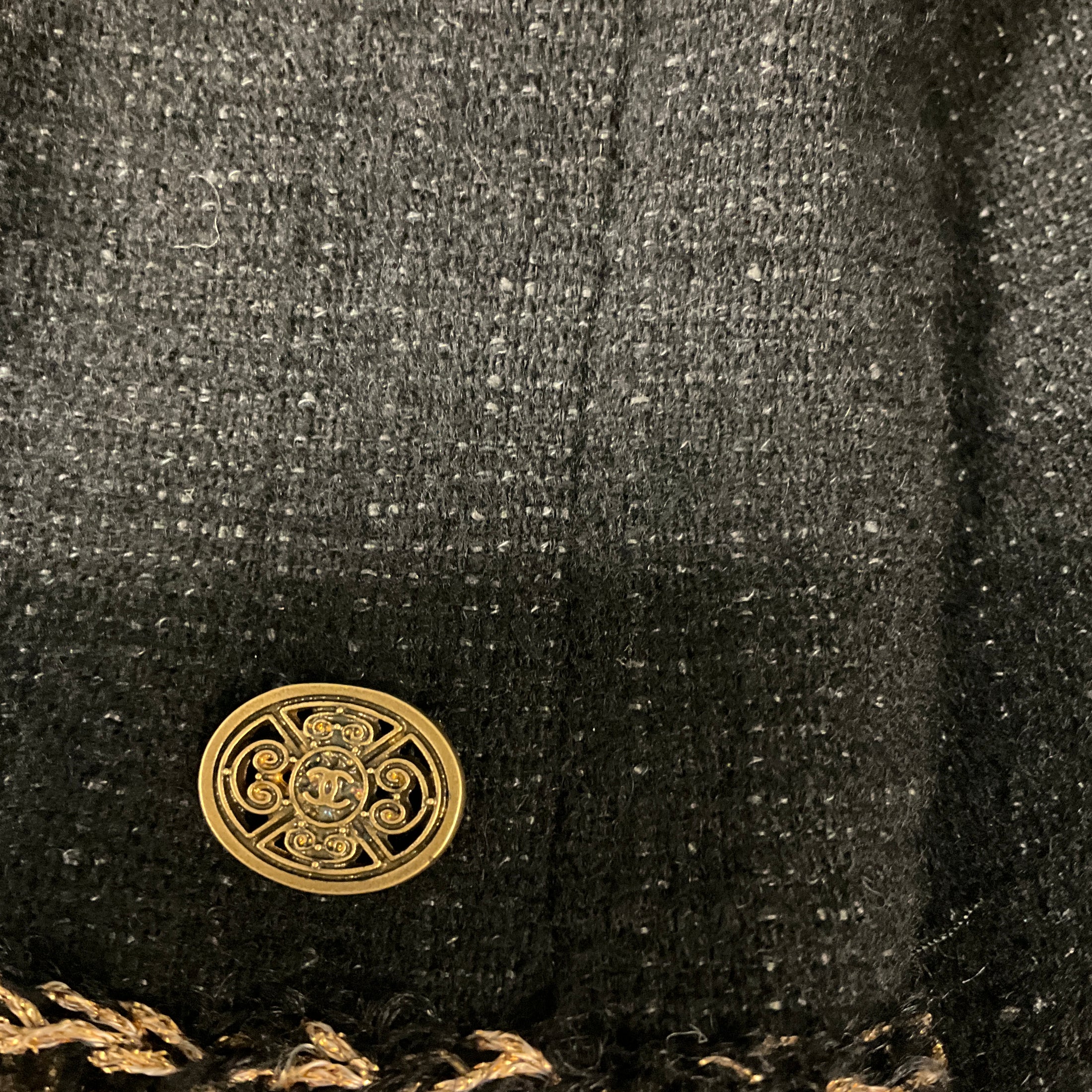 Chanel Black / Gold Metallic Paris Shanghai 2010 Braided Trim Full Zip Wool Dress