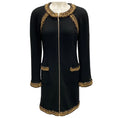 Load image into Gallery viewer, Chanel Black / Gold Metallic Paris Shanghai 2010 Braided Trim Full Zip Wool Dress
