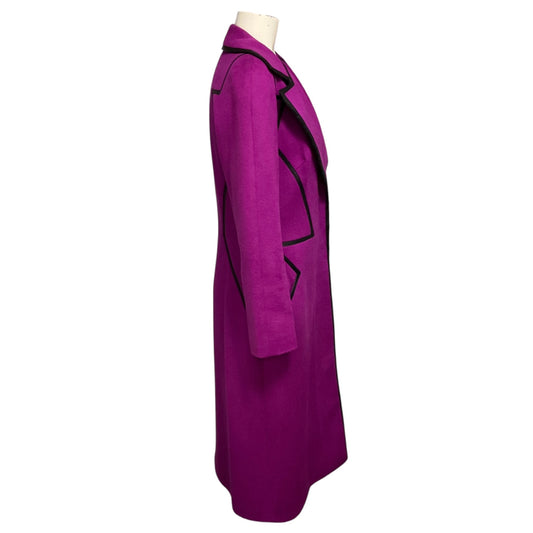 Thierry Mugler Couture Vintage Magenta Angora Rabbit Hair Coat with Black Lamb Leather Trim