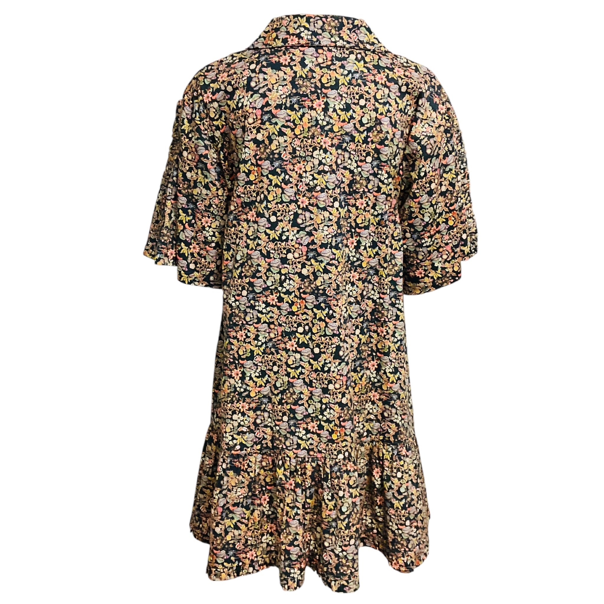 Kika Vargas Black Multi Printed Short Sleeved Cotton Stretch Dress
