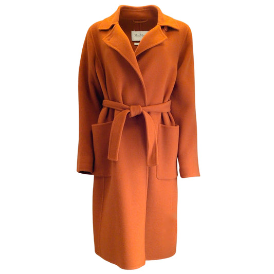 Max Mara Burnt Orange Belted Wool, Angora, and Cashmere Coat