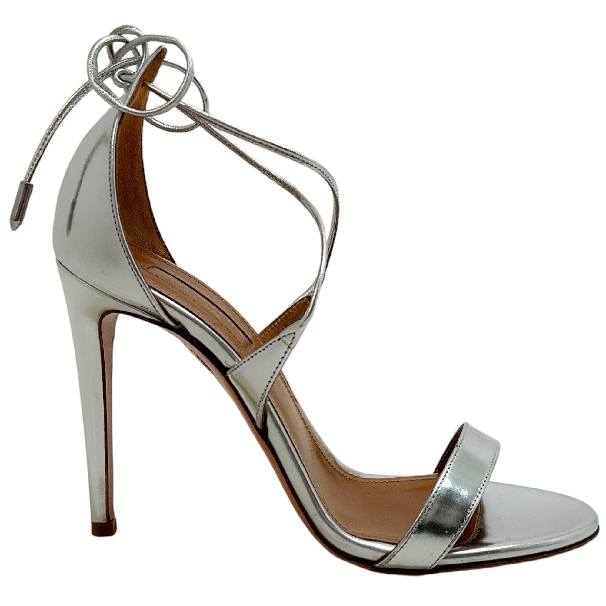 Aquazzura Silver Leather Tie Strap Sandals