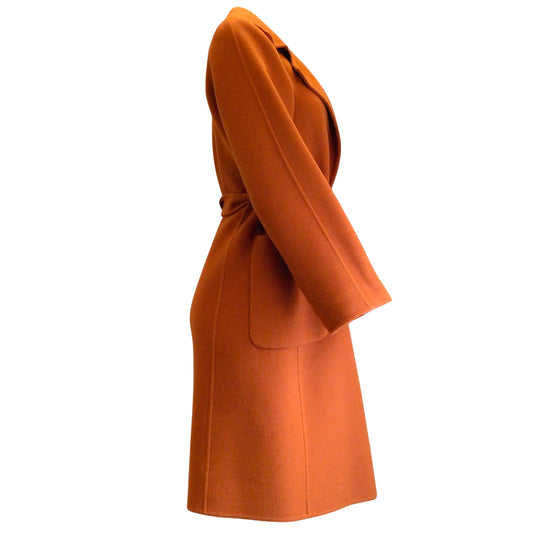 Max Mara Burnt Orange Belted Wool, Angora, and Cashmere Coat