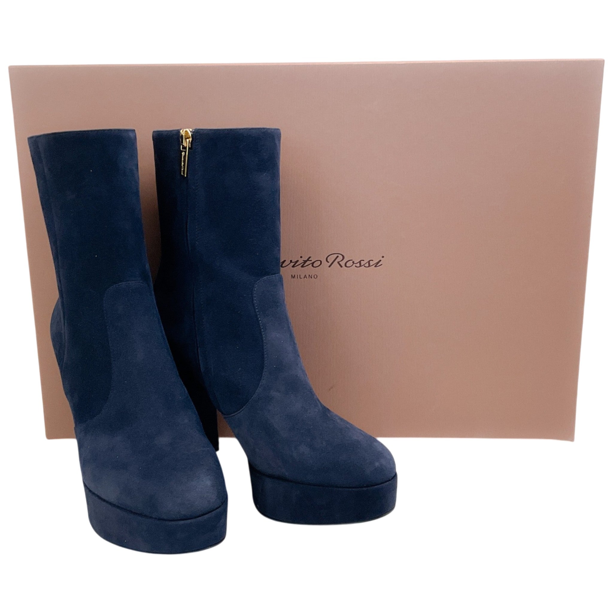 Gianvito Rossi Blue Denim Suede Portree Platform Booties