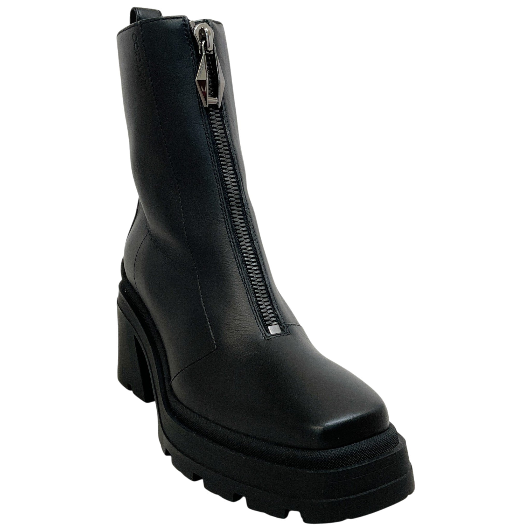 Jimmy Choo Black Smooth Leather Eugenie 80 Zip Front Booties
