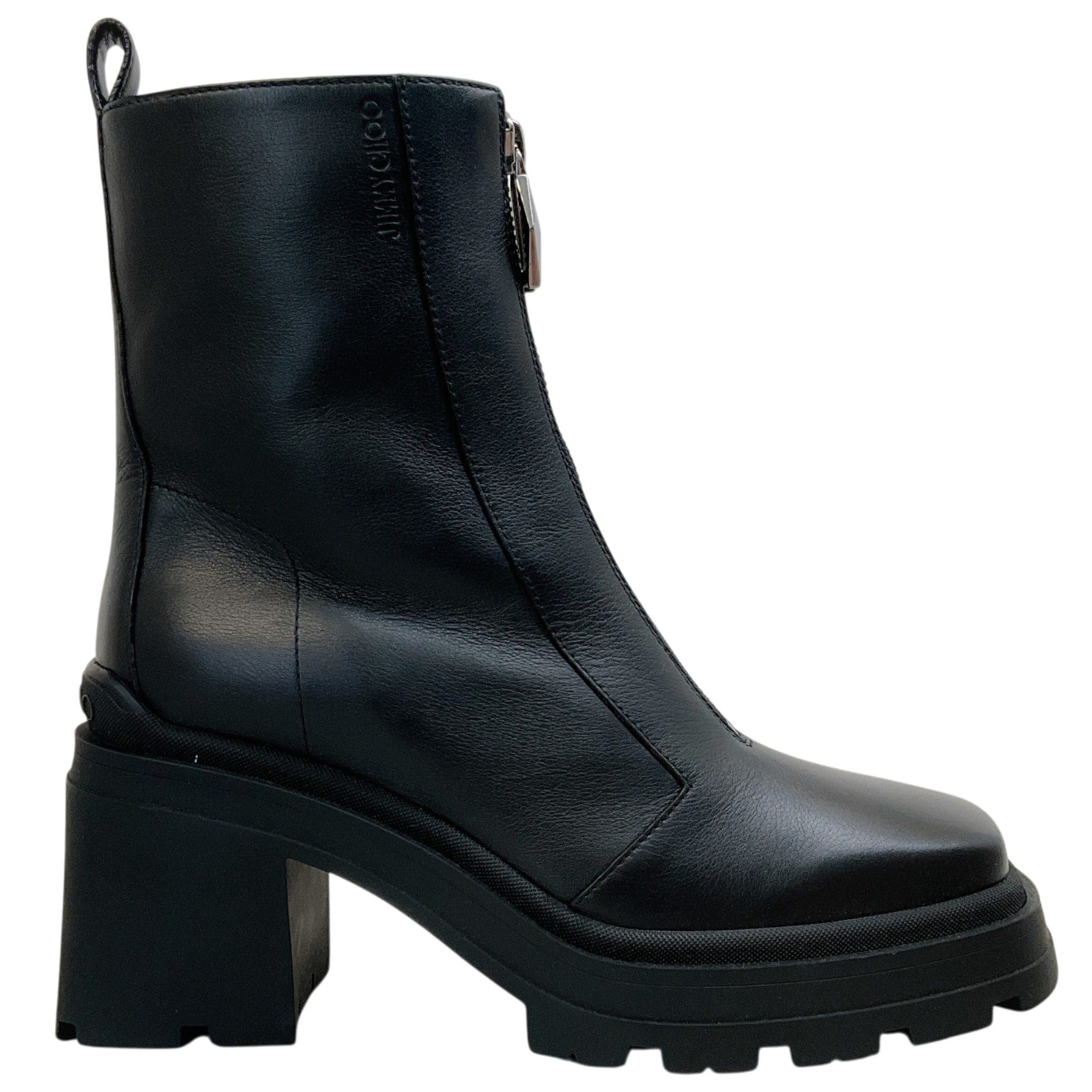 Jimmy Choo Black Smooth Leather Eugenie 80 Zip Front Booties