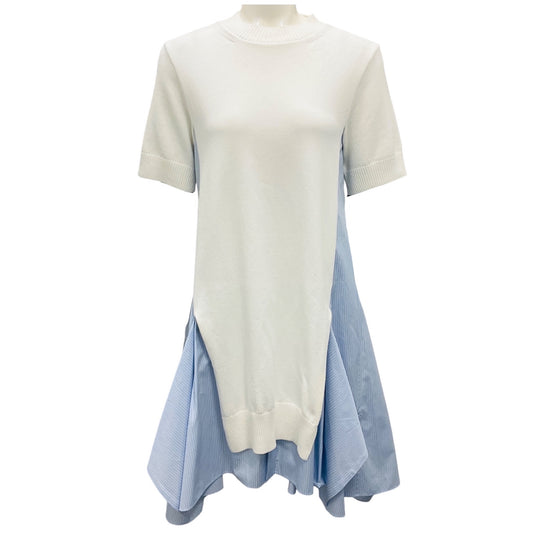Sacai White / Blue Cotton Poplin and Knit Dress