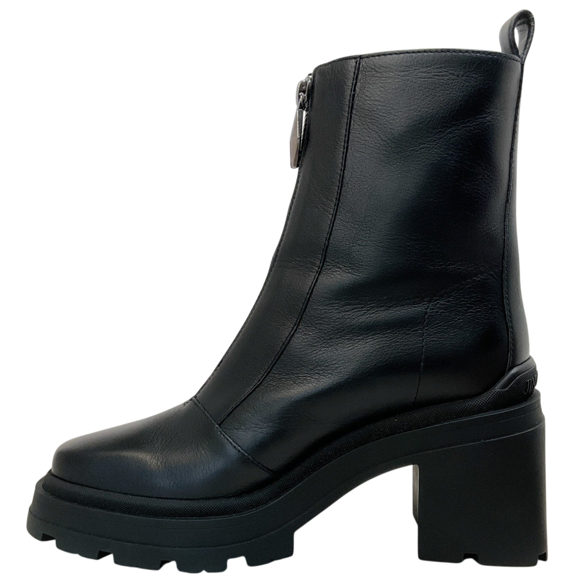 Jimmy Choo Black Smooth Leather Eugenie 80 Zip Front Booties