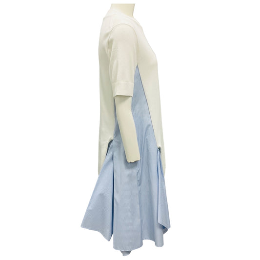 Sacai White / Blue Cotton Poplin and Knit Dress