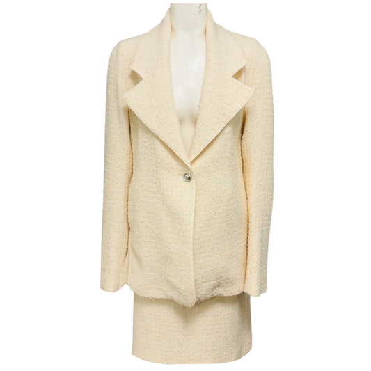 Giambattista Valli Ivory Wool Boucle Tweed Jacket and Skirt Suit Set