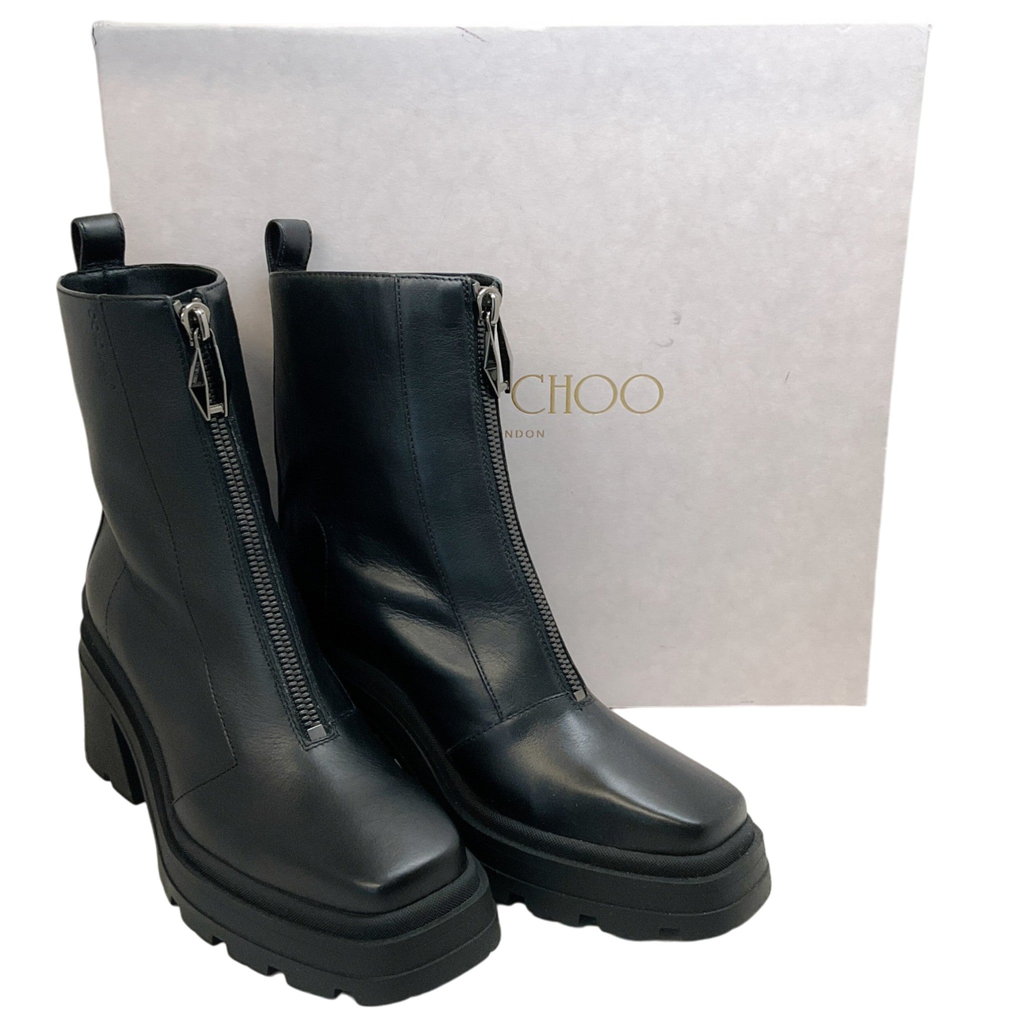 Jimmy Choo Black Smooth Leather Eugenie 80 Zip Front Booties