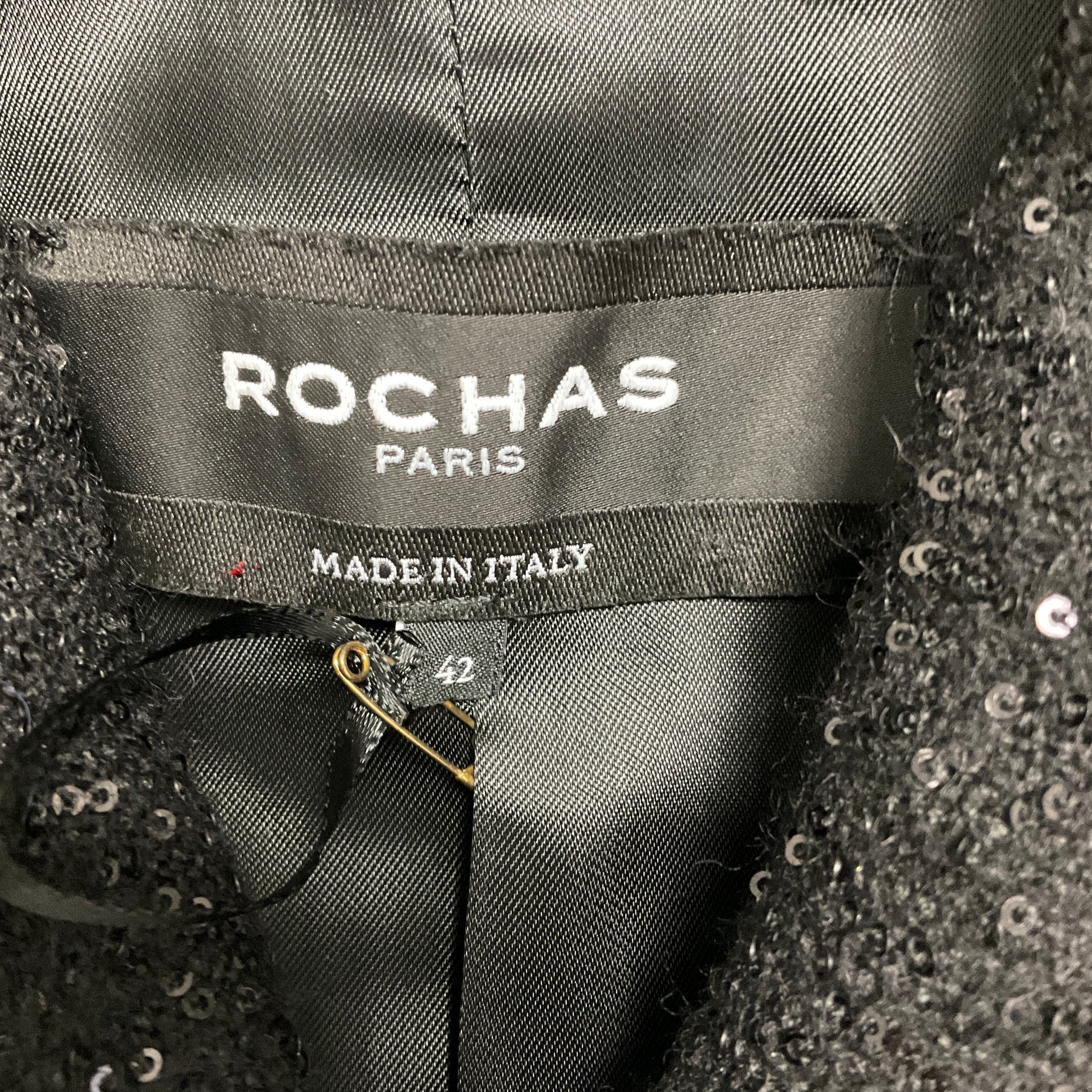 Rochas Black Sequined Wool Pleated Hem Jacket