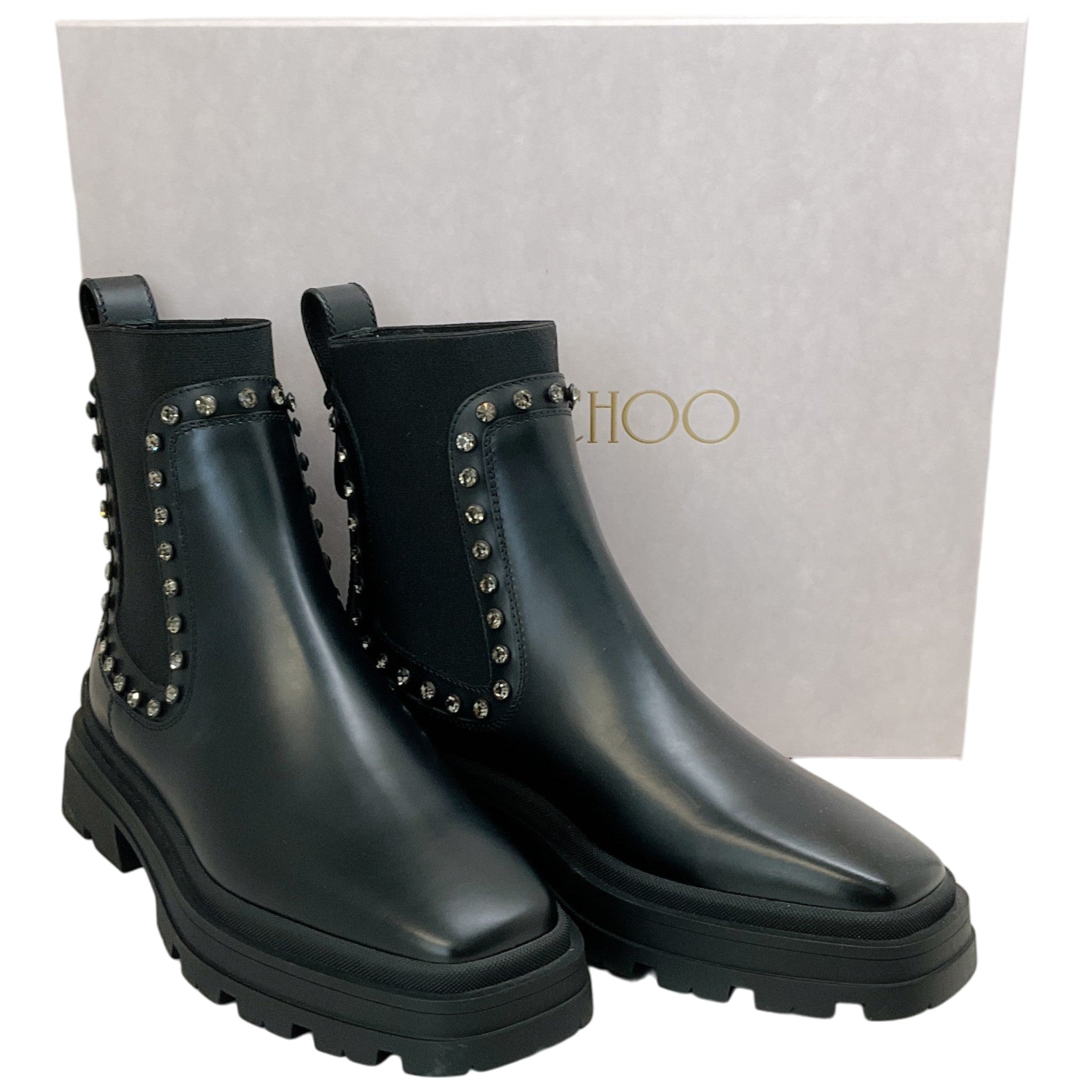 Jimmy Choo Black Diamond Leather Veronique 45 Boots