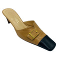 Load image into Gallery viewer, Chanel Tan / Black / Gold Buckle Leather Mules
