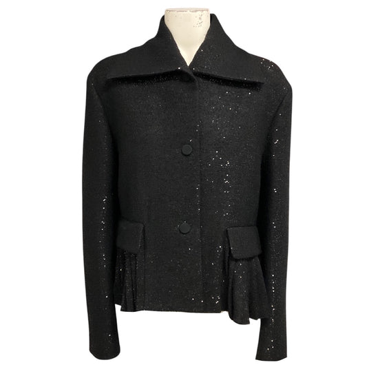 Rochas Black Sequined Wool Pleated Hem Jacket