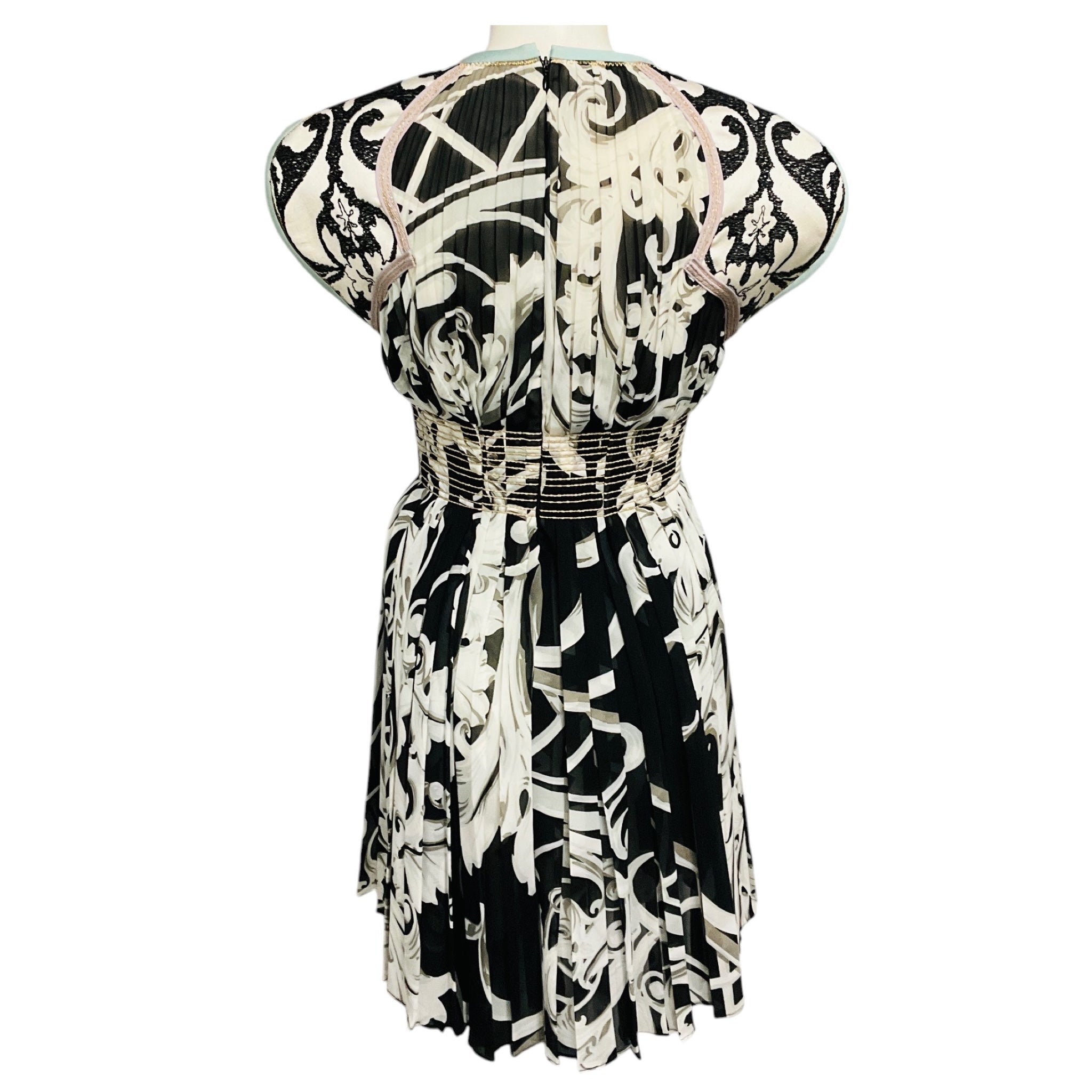 Aquilano Rimondi Black / White / Light Blue / Purple Printed Chiffon Mini Cocktail Dress