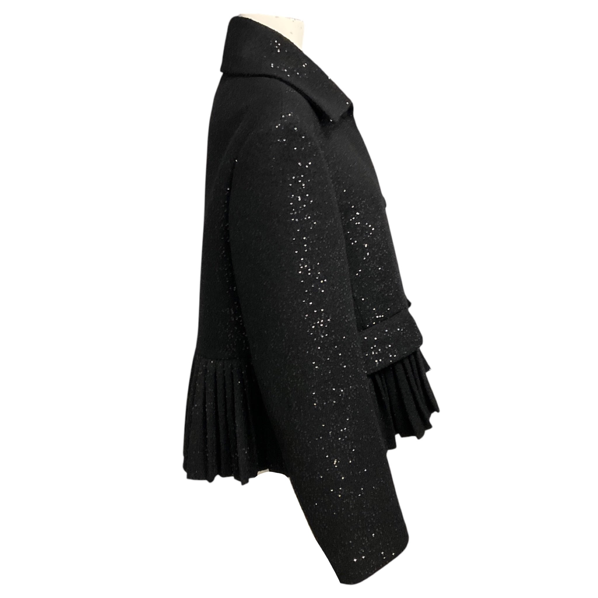 Rochas Black Sequined Wool Pleated Hem Jacket