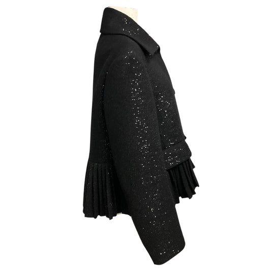 Rochas Black Sequined Wool Pleated Hem Jacket