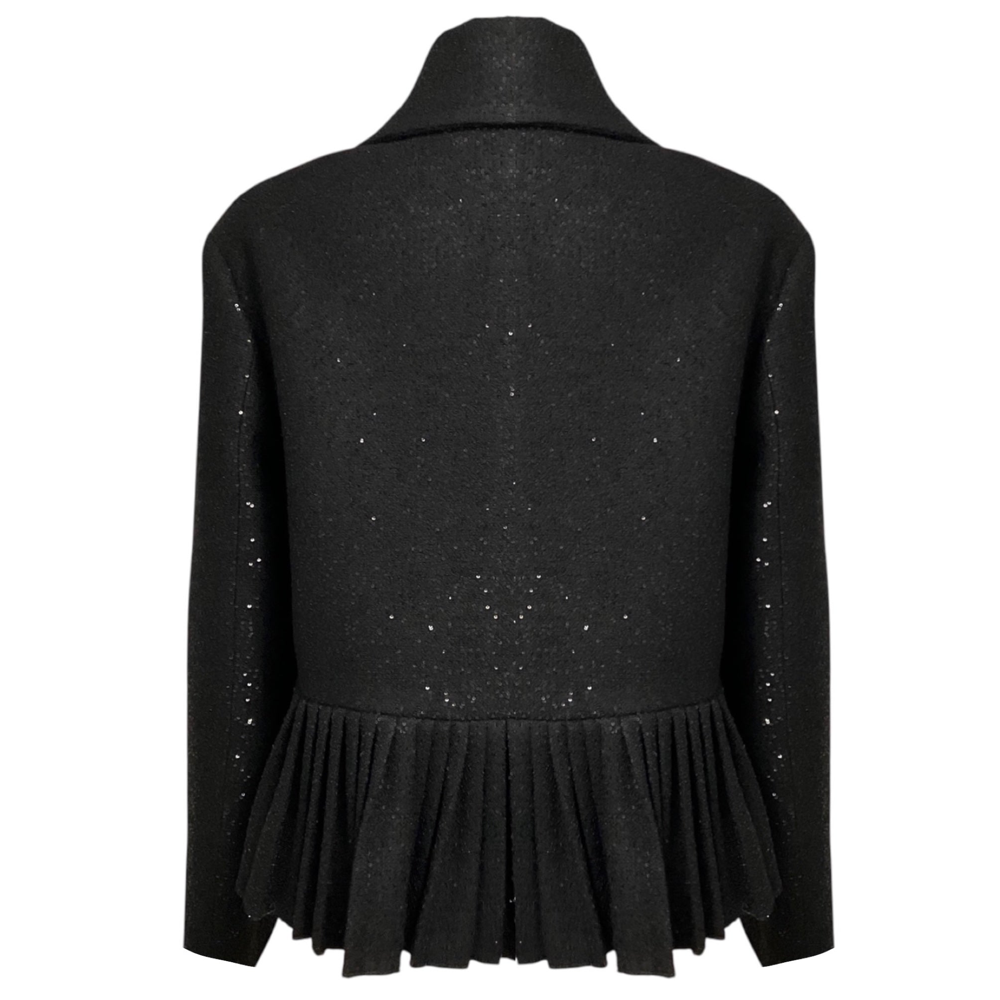 Rochas Black Sequined Wool Pleated Hem Jacket