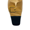 Load image into Gallery viewer, Chanel Tan / Black / Gold Buckle Leather Mules
