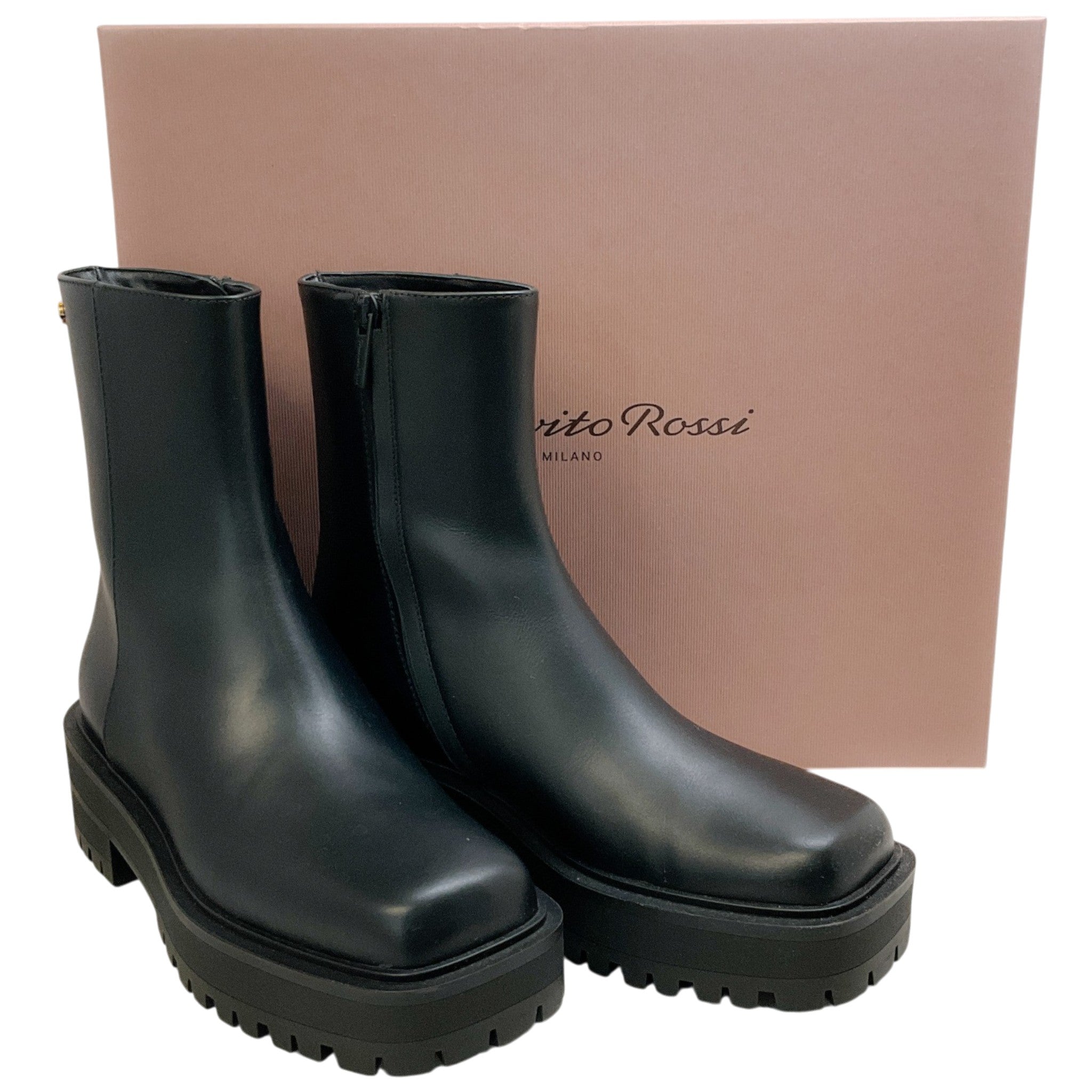 Gianvito Rossi Black Leather Warner Square Toe Booties