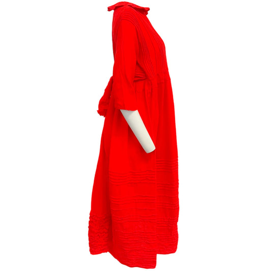 Fatto In Italia Red Wool Midi Dress with Tie