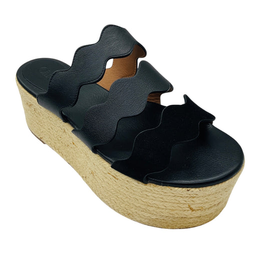 Chloe Black / Natural Leather Espadrille Platform Sandals