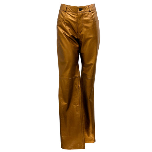 Barbara Bui Copper Metallic Lambskin Leather Pants