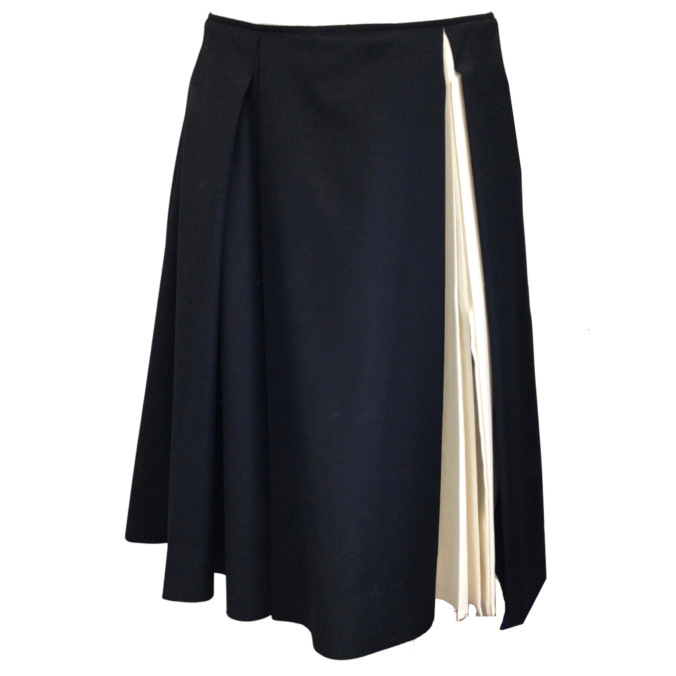 Alexandre Blanc Black / Ivory Pleated Wool Skirt