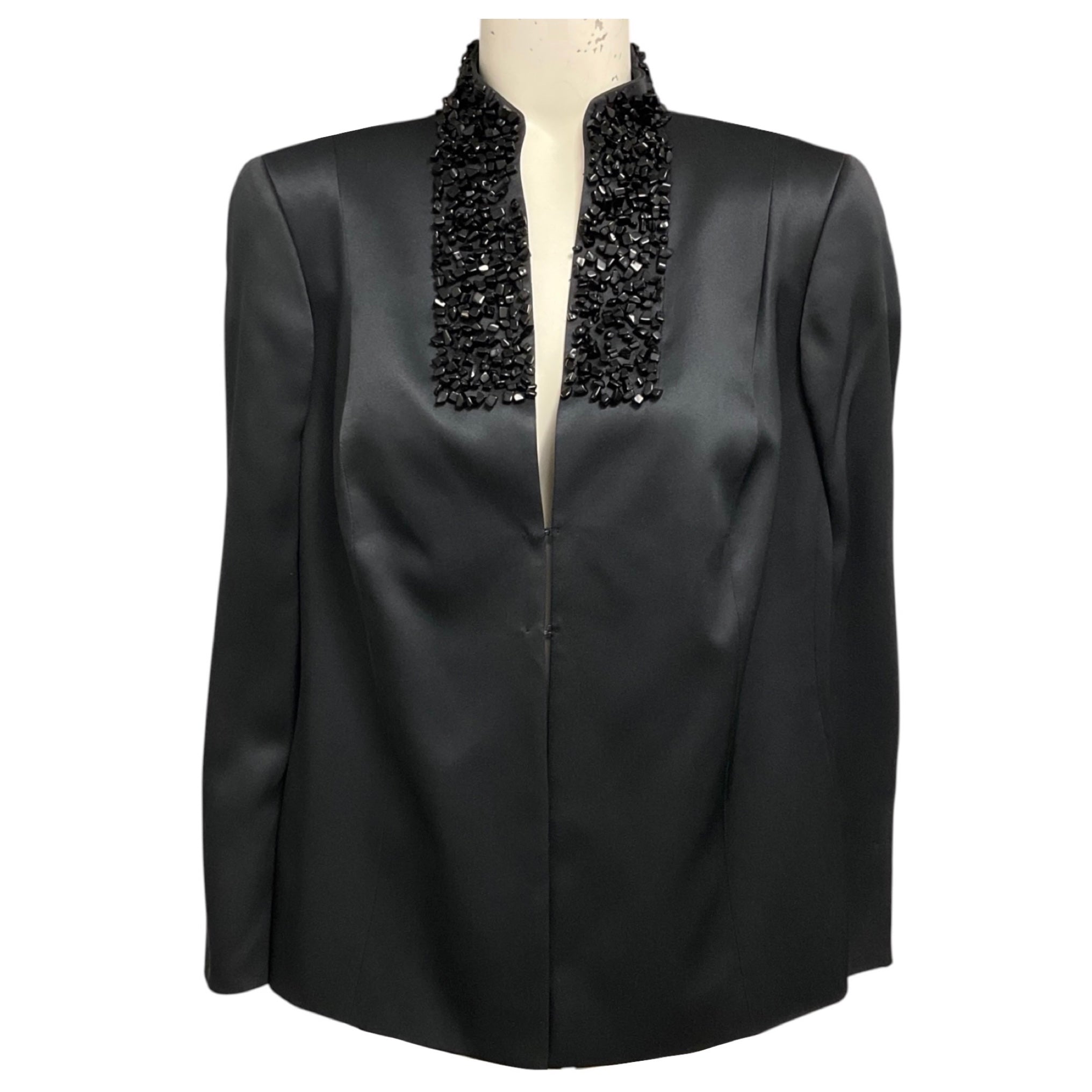 Akris Black Stone Embellished Silk Evening Jacket
